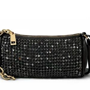 Elegant Black Crystal-Embellished Women's Bag